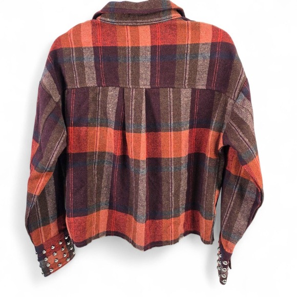 Haptics by Holly Harper Studded Flannel Shirt Shacket Red Plaid Women's Medium - Picture 2 of 7